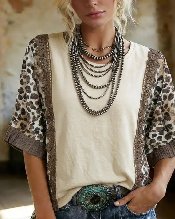 T-Shirt Lampart Patchwork Koronka