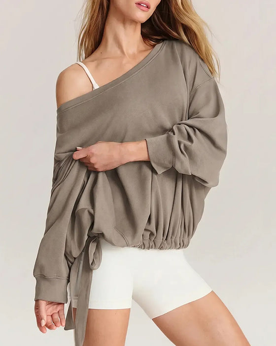 Sweatshirt Jedno Ramię Ściągacz Luźny