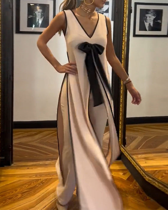 Elegancki komplet bez rękawów z kokardką