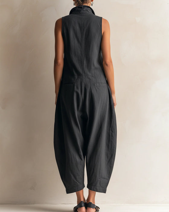 Jumpsuit Klapa Bez Rękawów Kieszeń Cargo
