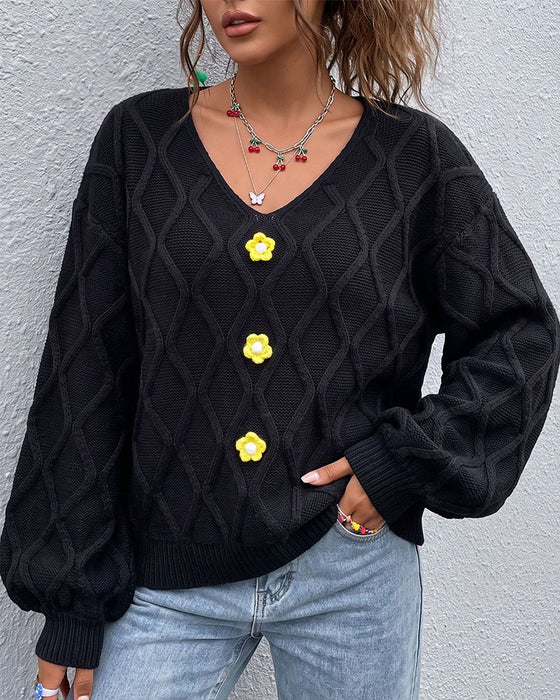 Pullover Rękaw Latarnia Argyle Moda Dzianinowy