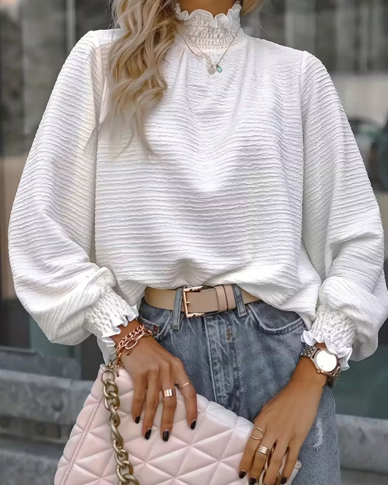 Koszula Jednokolorowa Teksturowana Falbana