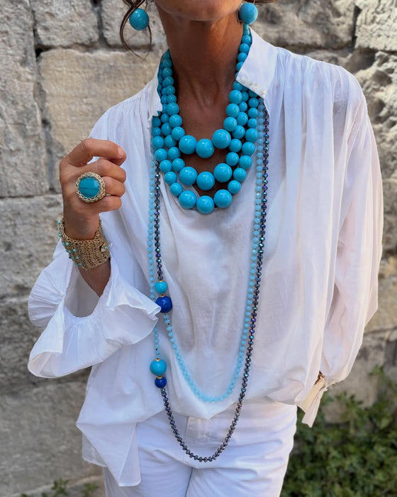 Bluzy Plisowany Puff Rękaw V-Szyja Luźny