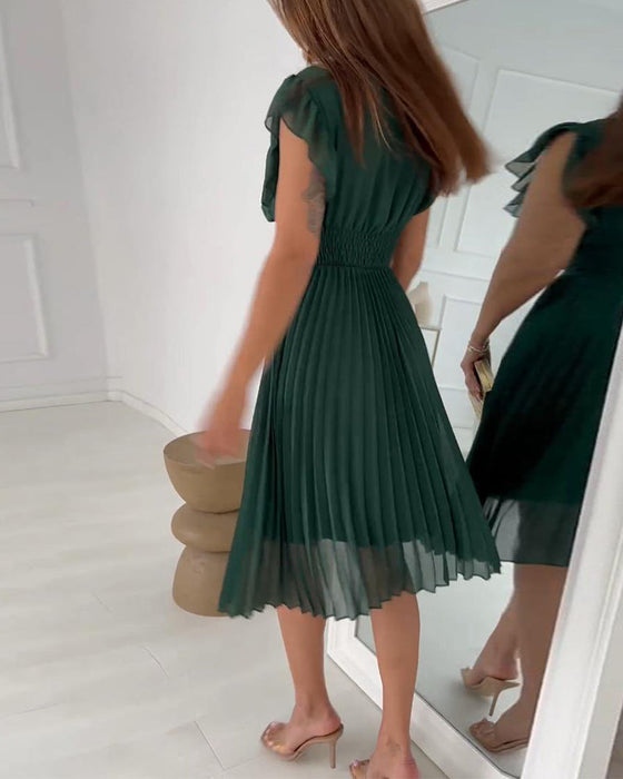 Damska elegancka plisowana sukienka z falbankami