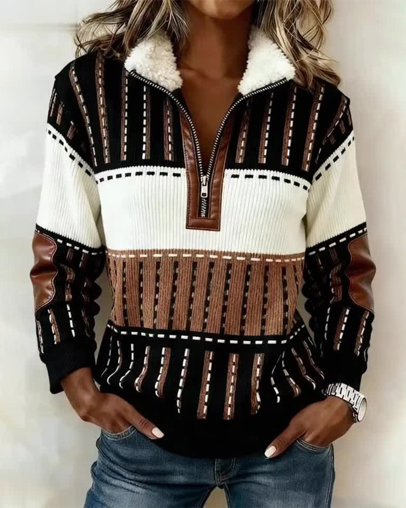 Modowa Retro Bluza Z Kołnierzem Na Pół-Zamek