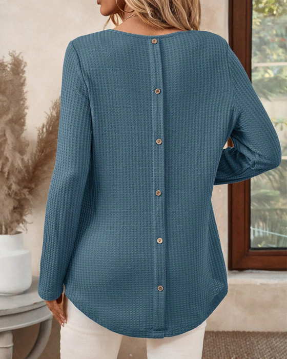 Top Okrągły Dekolt Długi Rękaw Jednolity Kolor