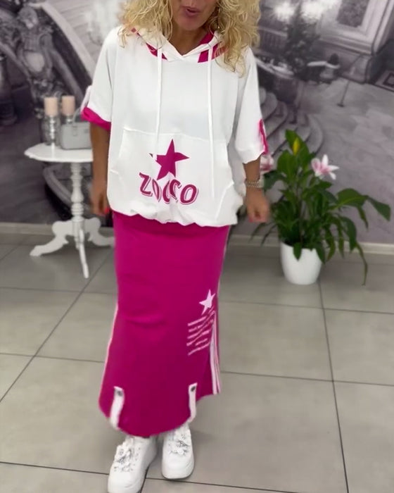 Zestaw Z Kapturem Sznurek Nadrukowana Spódnica