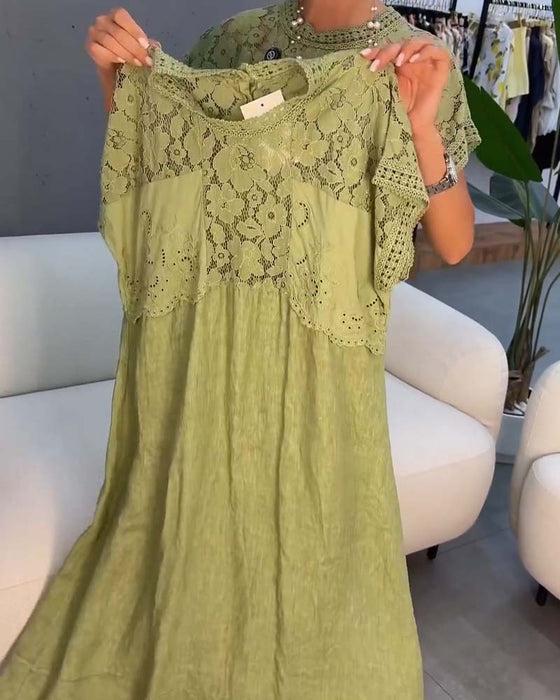 Sukienka Elegancka Koronkowe-Wykończenie Patchwork Maxi