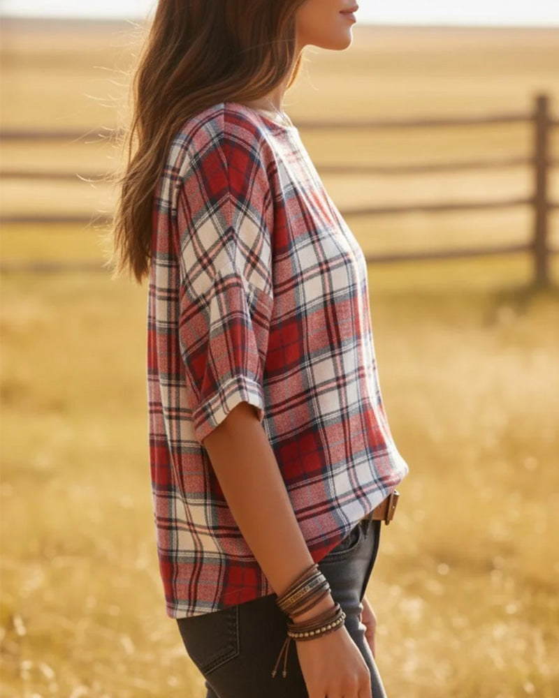 Bluzy Okrągły Dekolt Tartan