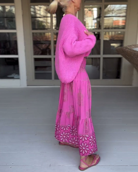 Kardigan z długim rękawem w jednolitym kolorze