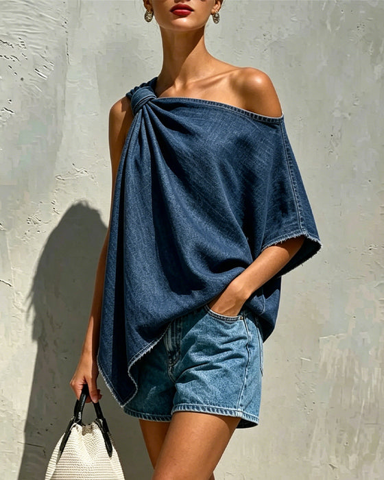 Bluza Dżinsowa Węzeł Jedno Ramię