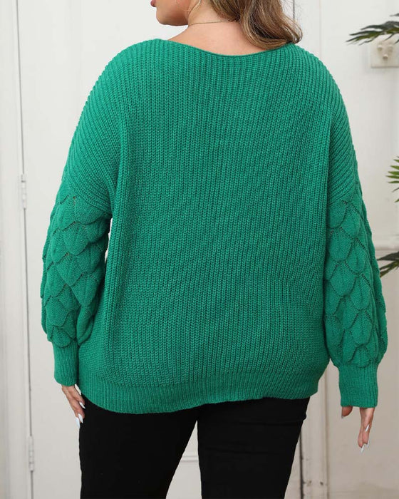 Pullover Rękaw Bufiasty Dekolt W Dzianinowy