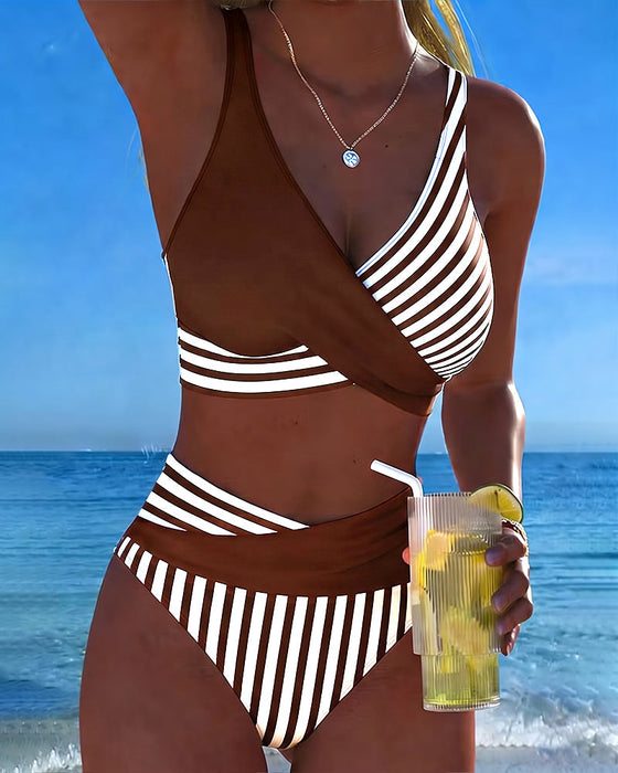 Bikini Krzyżowe Paski Drukowany