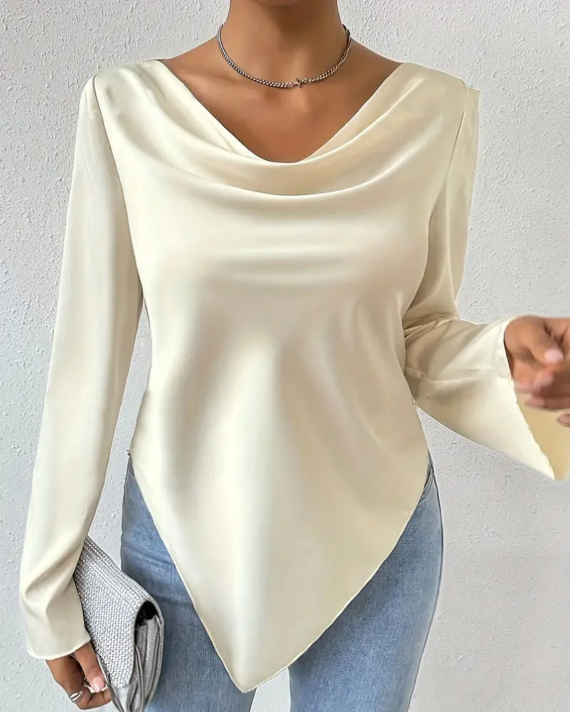 Swobodna jednokolorowa plisowana bluzka z długim rękawem