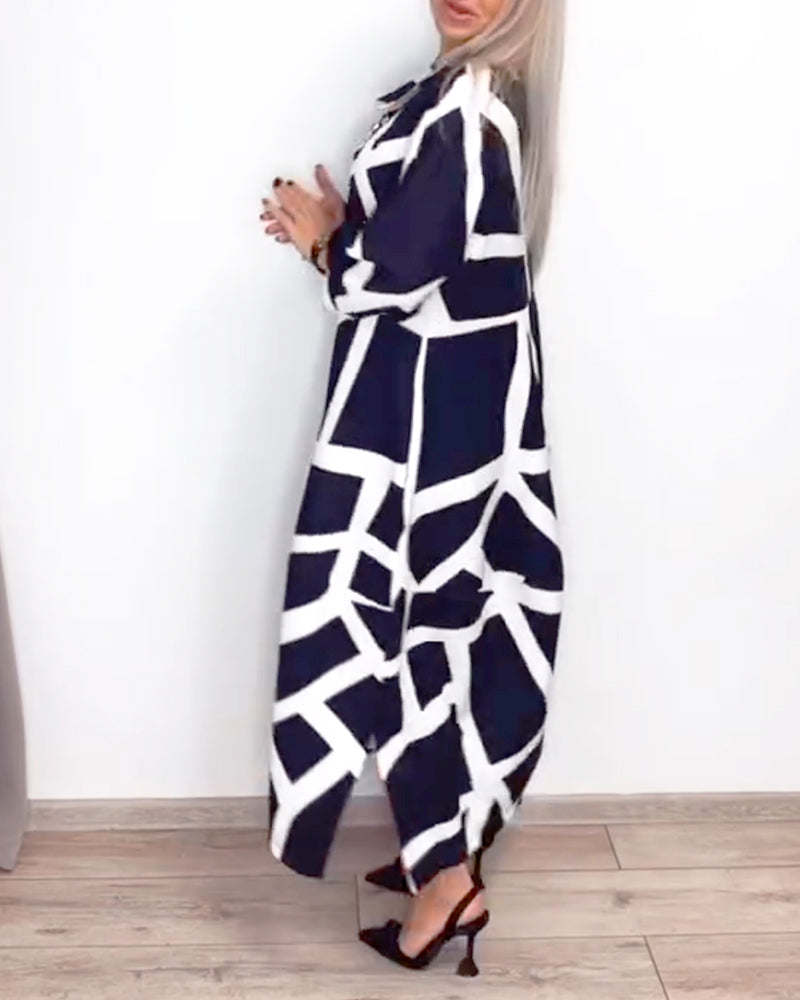 Sukienka Klapki Luźny Druk Geometryczny