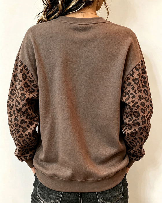 Bluza Z Kapturem Okrągły Dekolt Print Lampart