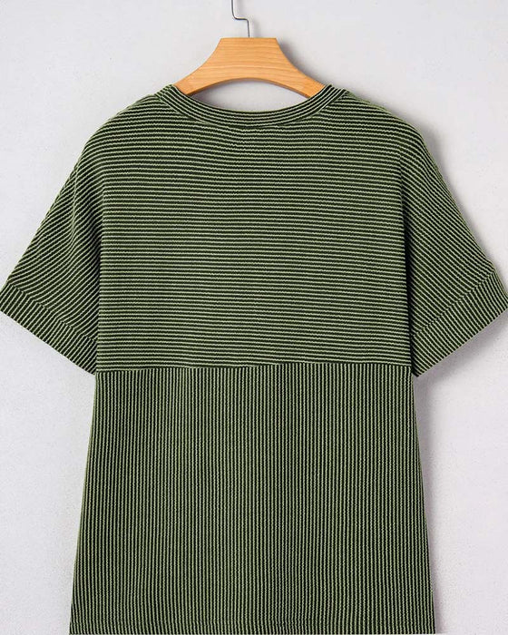 T-Shirt W Paski Krótki Rękaw Okrągły Dekolt