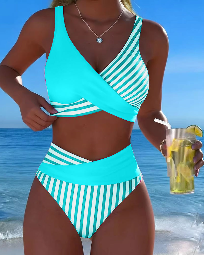 Bikini Krzyżowe Paski Drukowany