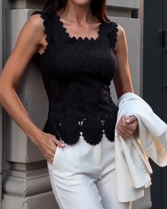 Tank Top Rozpuszczalna W Wodzie Koronka Bez Rękawów