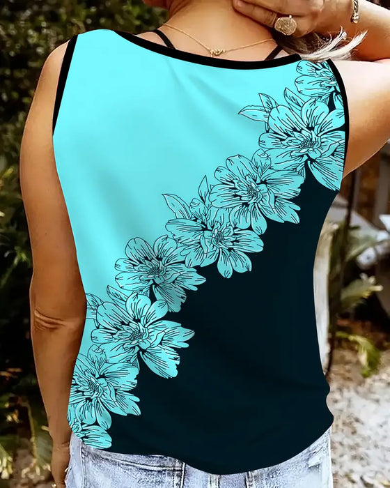 Top Na Ramiączkach Z Dekoltem W Serek Bez Rękawów Drukowany Kolorblok