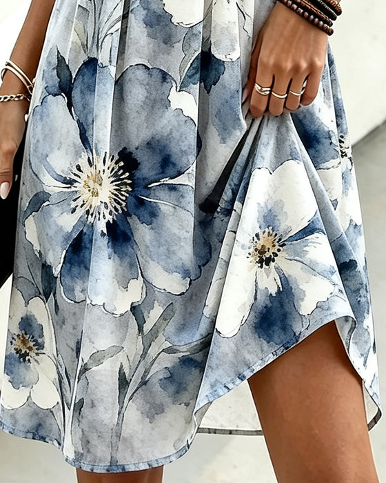Sukienka Falbanka Wykończenie Tie-Dye Kwiatowa Talia
