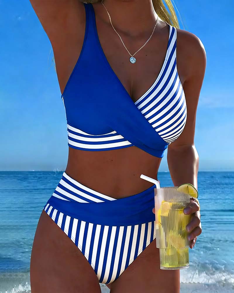 Bikini Krzyżowe Paski Drukowany