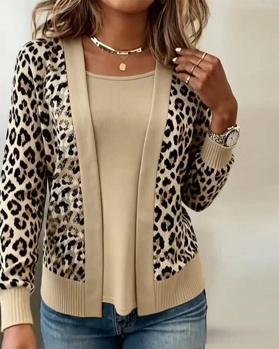 Top Z Faux Dwuczęściowym Wyglądem I Leopardzim Printem