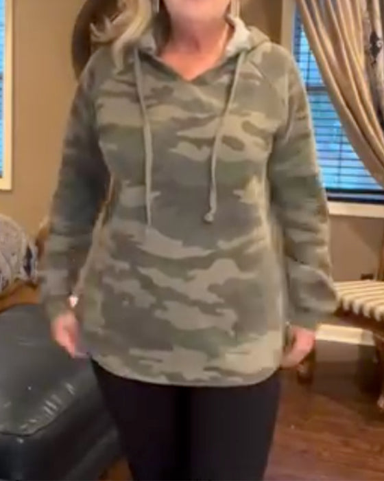 Hoodie Camo Sznurek Luźny Bluza
