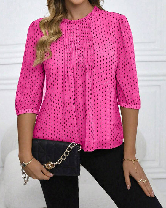 Bluzka Ruffle Wykończenie Luźny Polka Dot