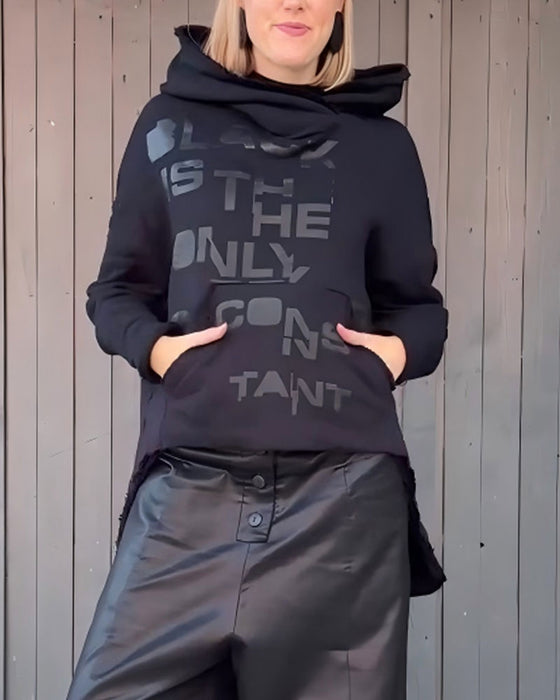 Hoodie Litera Druk Luźny Długi Rękaw Pullover