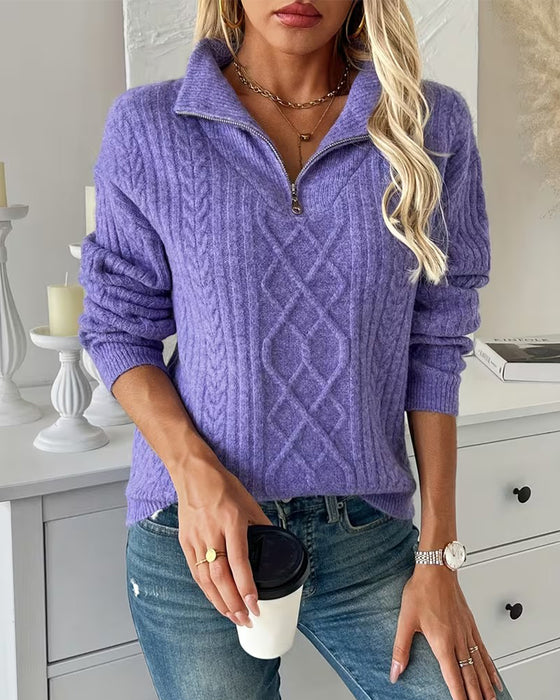 Sweter Stójka Pół-Zamek Ścieg Warkoczowy