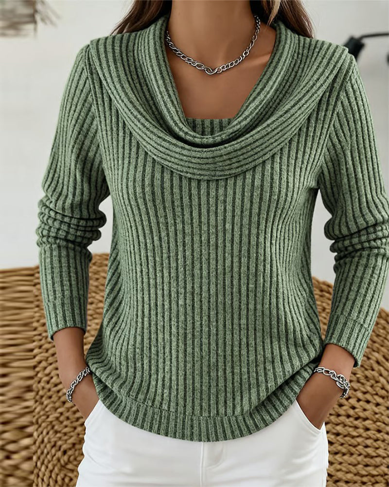 Bluzka Żebrowany Kaptur Dekolt Długi Rękaw