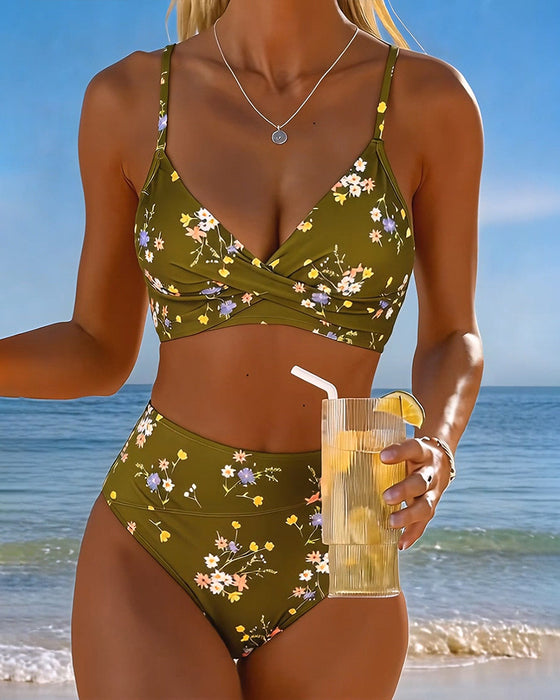 Bikini Seksowny Krzyżujący Się Kwiatowy Nadruk