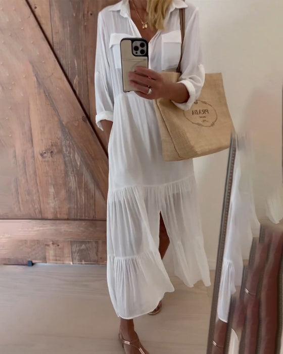 Sukienka na co dzień z guzikami w jednolitym kolorze