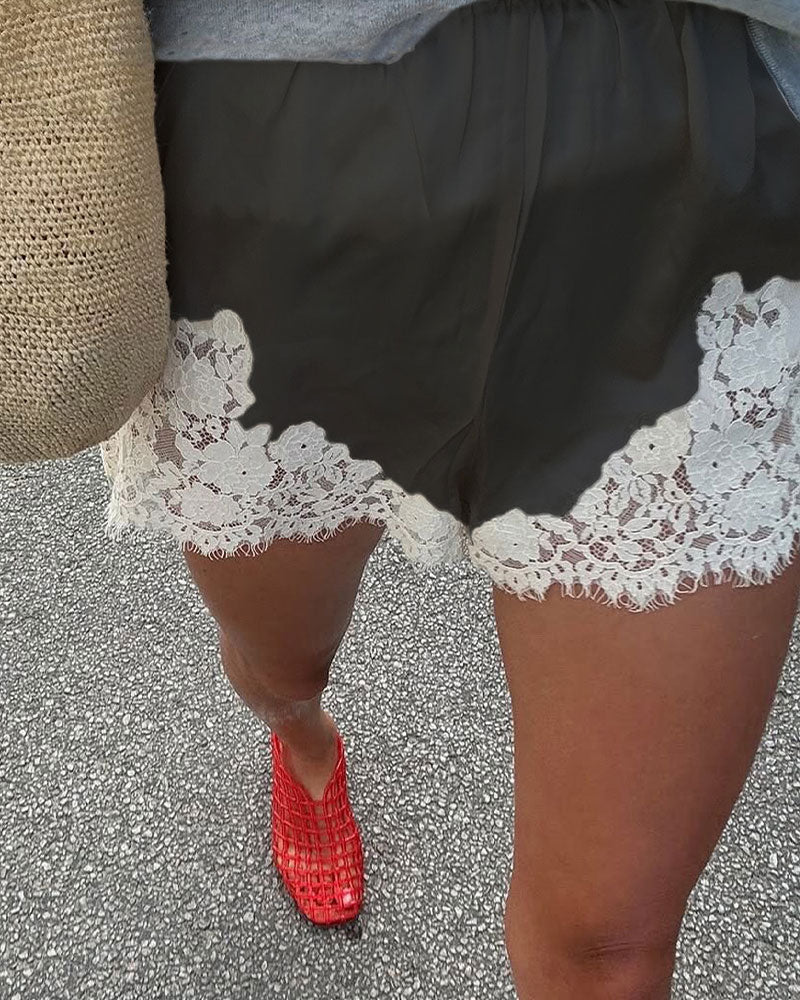 Spodenki Moda Koronkowe Wykończenie Patchwork