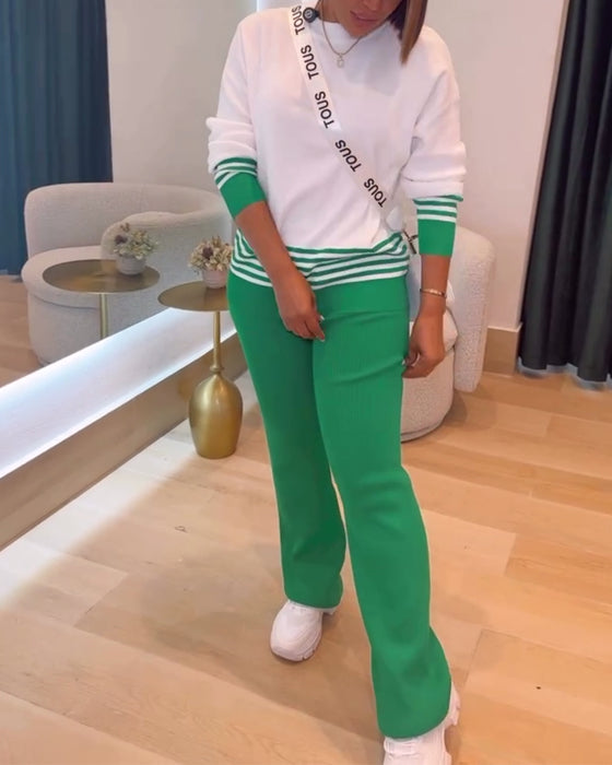 Paski Kontrastowy Pulower Spodnie Zestaw