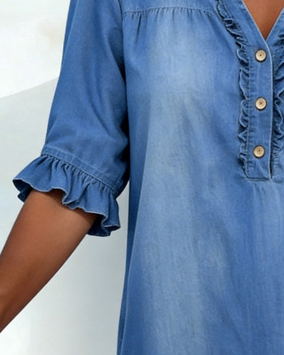 Sukienka Falbanka Dekolt W Denim
