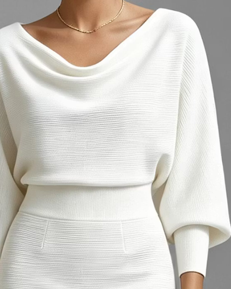 Sukienka Drapowany Długi Rękaw Bodycon Dzianina