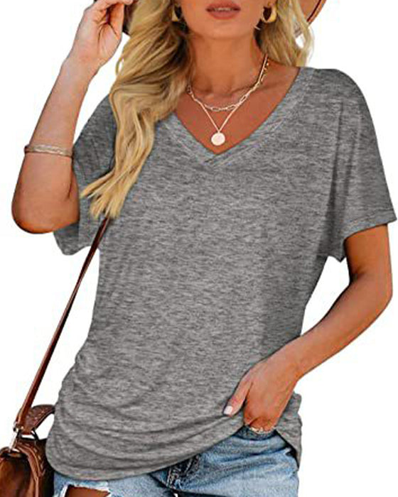 T-Shirt Plisowany Jednokolorowy Dekolt W Serek