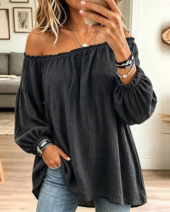 Top Off-Shoulder Luźny Jednolity Kolor
