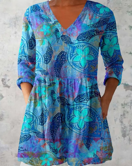 Top V-Dekolt Drukowany Casual