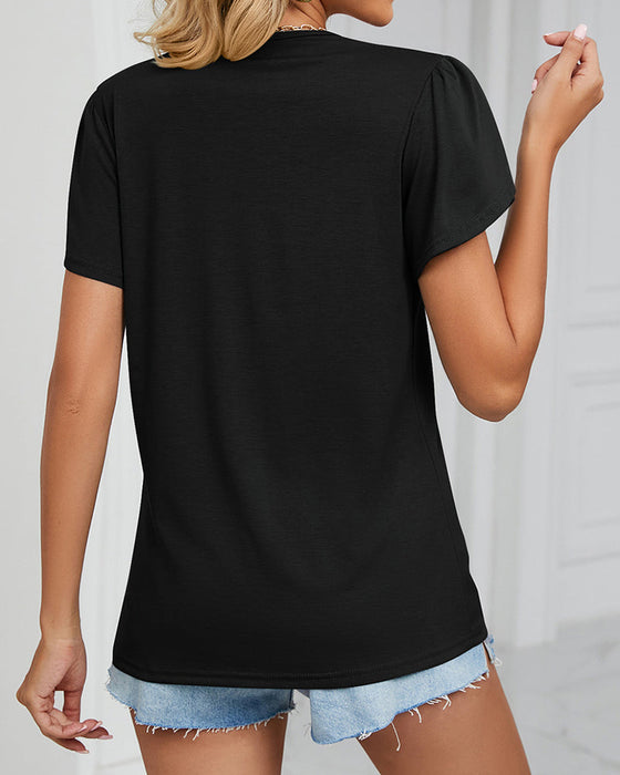 T-shirt w jednolitym kolorze z falbanką na rękawach