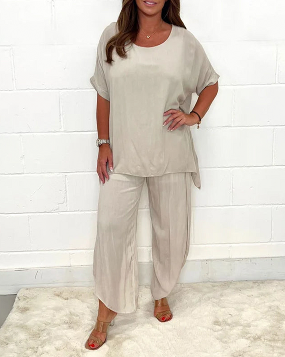 Wygodny i swobodny dwuczęściowy zestaw w jednolitym kolorze