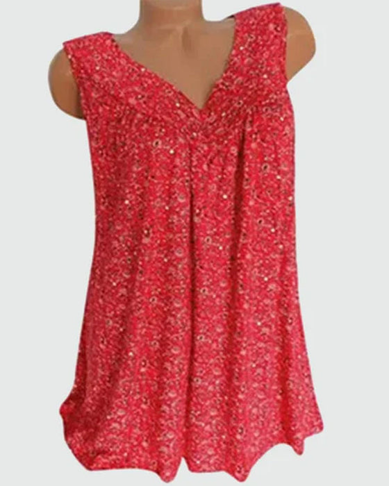 Top bez rękawów z kwiatowym nadrukiem