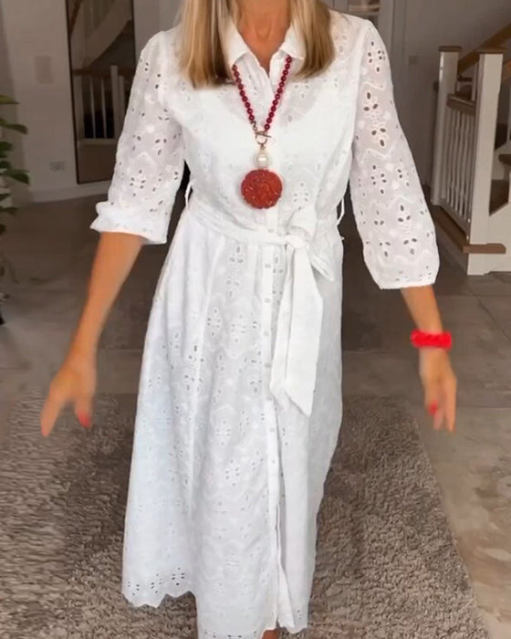 Elegancka sukienka midi z rękawem 3/4