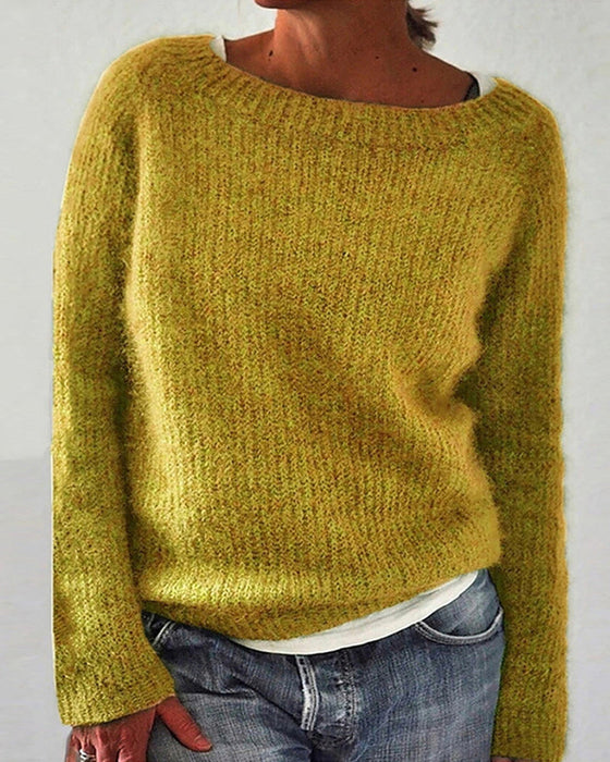 Sweter w jednolitym kolorze z okrągłym dekoltem i długim rękawem