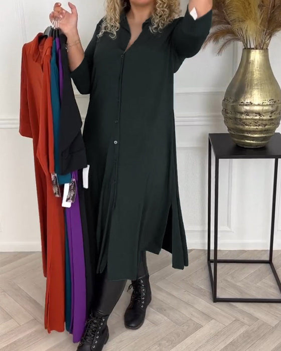 Zapinana na guziki sukienka koszulowa w jednolitym kolorze