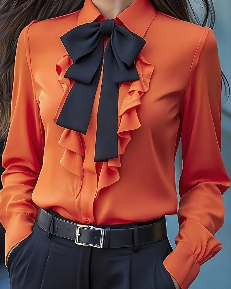 Koszula Z Długim Rękawem Z Kokardą I Falbankami