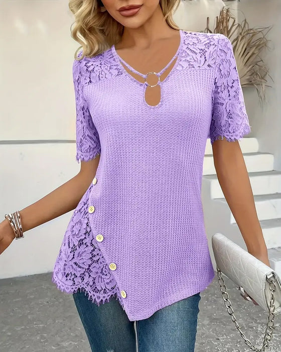 T-Shirt Koronka Panel Dziany