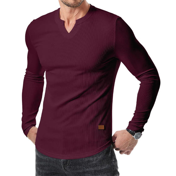 Koszula Męska Slim Fit Z Dekoltem W Serek I Długim Rękawem